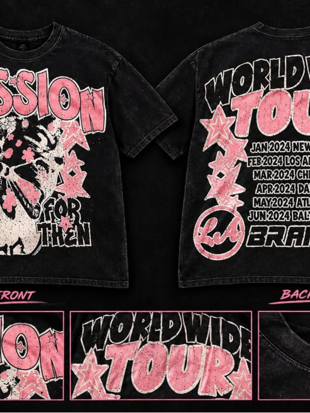 SHEIN Black & Pink Tour Graphic Kids Tee